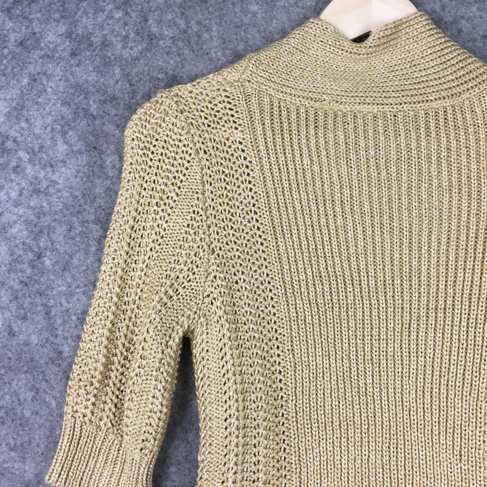Anthropologie Moth Cardigan XS Sweater Gold Metallic Knit Wrap Around Career - Picture 6 of 14